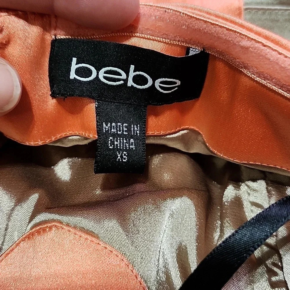 Bebe Strapless Colorblock Bodycon Dress Orange & Beige Size XS - Picture 4 of 7